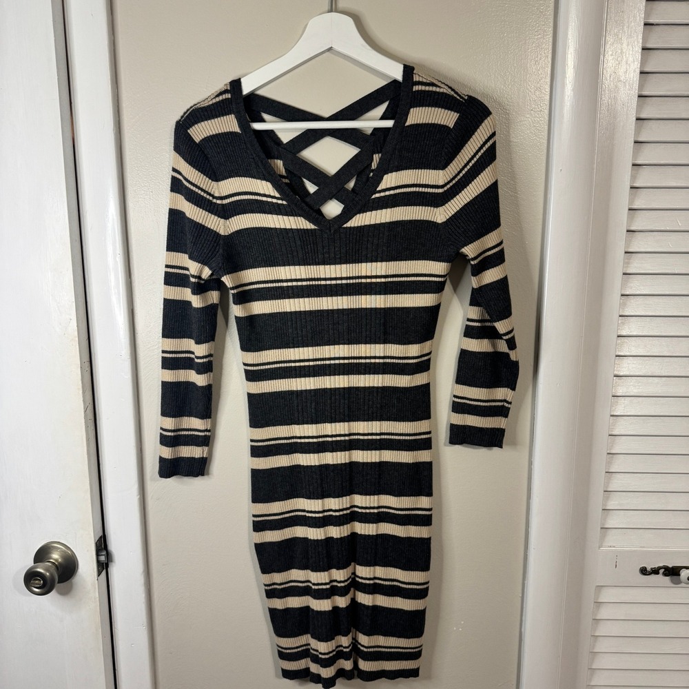 C Wonder Womens‎ Crisscross Back Striped Sweater Dress SZ M